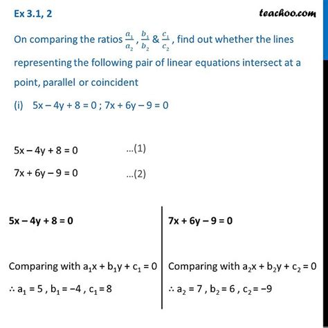 Ex 3 1 2 I Check If Pair Of Linear Equations Intersect Parallel