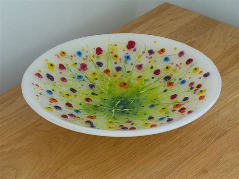 Fused Glass Bowl Rainbow Flowers Handmade T Mothers Etsy Fused Glass Bowl Fused Glass