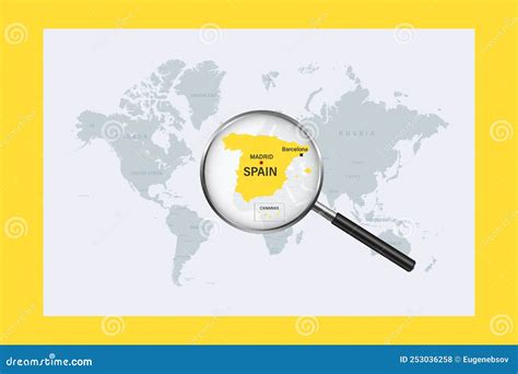Kaart Van Spanje Op Politieke Wereldkaart Met Vergrootglas Vector