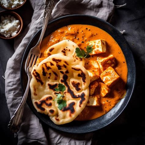 Premium Photo Butter Naan And Panner Butter Masala Indian Dish