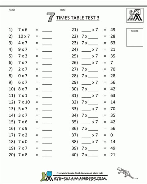 Assessment 3rd Grade Math Test Printable