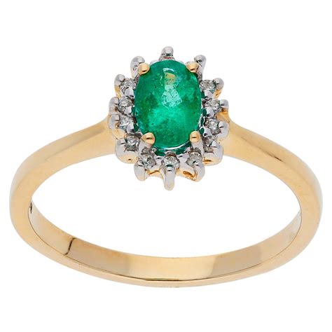 9ct Yellow Gold Emerald And Diamond Cluster Ring Buy Online Free