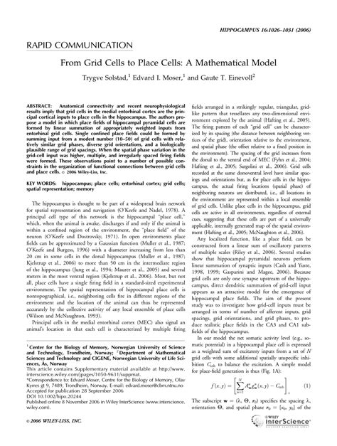 (PDF) From grid cells to place cells: A mathematical model