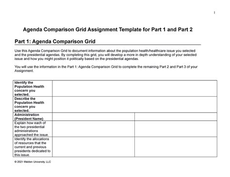 Usw Nurs Agenda Comparison Grid Template Agenda Comparison Grid