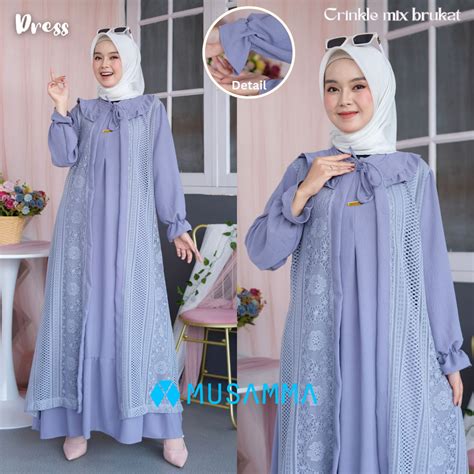 Jual Mayra Dress Gamis Crincle Premium Mix Brukat Malika Gamis