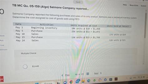 Solved TB MC Qu 05 159 Algo Salmone Company Reported Chegg