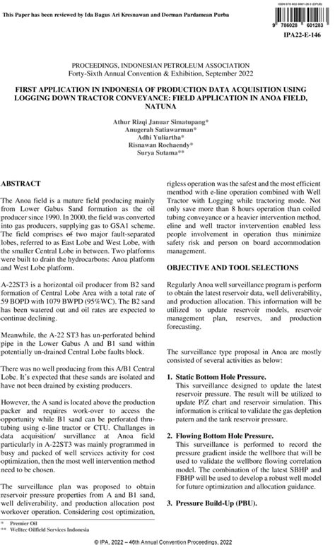 Aapg Datapages Archives First Application In Indonesia Of Production