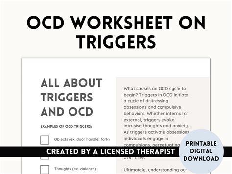 Ocd Triggers Worksheet Ocd Handout For Therapists Counselors Social