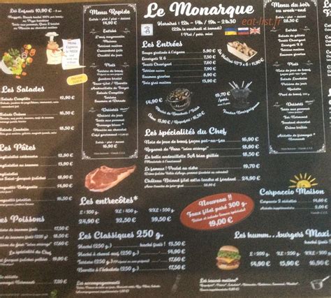 Le Monarque Gisors Menu Et Photos