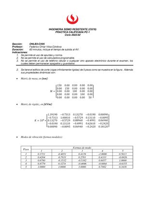 Finales Sismos Exame Sismo Ingenier A Sismo Resistente Ci