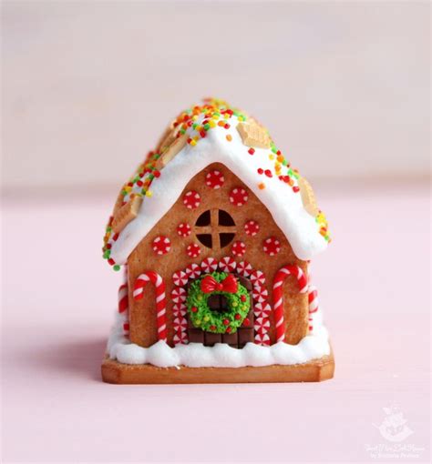 Miniature Christmas Gingerbread House Handmade Polymer Clay