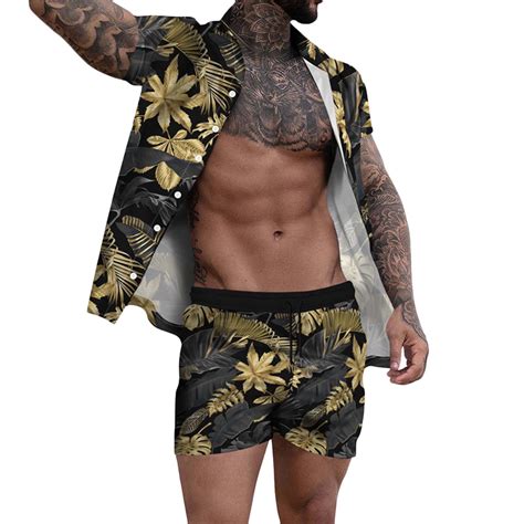 Ddapj Pyju Mens Summer Hawaiian Shirts And Shorts Sets Floral Print