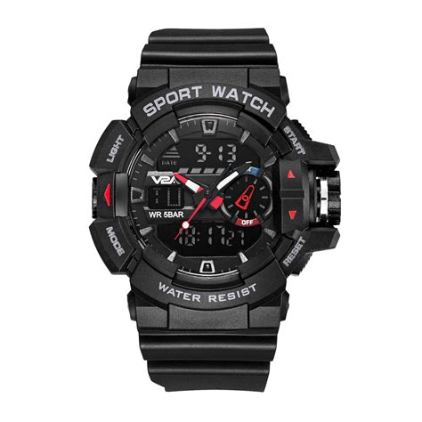 V2a Analog Digital 5atm Waterproof Sports Watch For Men With Stopwatch Alarm And Backlight