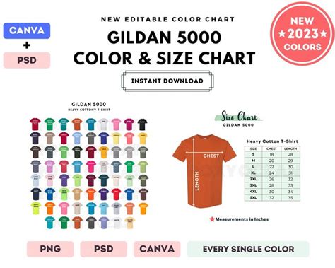 G500 Color Size Chart EDITABLE Canva Template G500 Heavy Cotton T-shirt ...