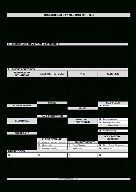 Toolbox Safety Meeting Minutes Templates At Within Fall Protection