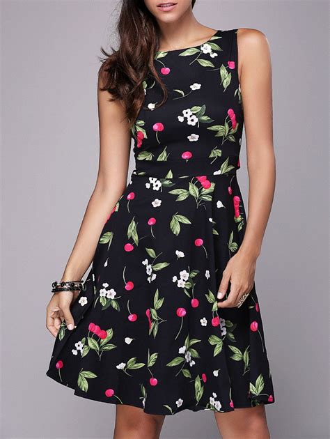 [42% OFF] Cherry Print Mini Flare Dress | Rosegal