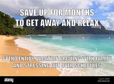 Vacation Stress Funny Meme For Social Media Sharing Beach Memes Stock