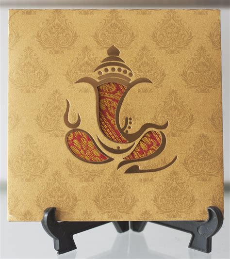 Golden Leaser Cut Ganesh Indian Style Wedding Card Nila Cards