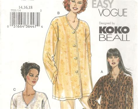 Vogue 7725 Koko Beall Misses Loose Fit Below Hip Jacket V Neck Etsy