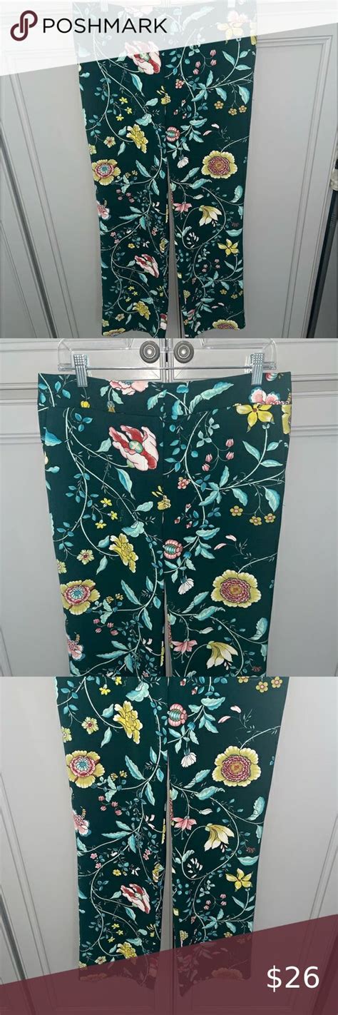 Ann Taylor Loft Green Floral Print Wide Leg Pants Size 6 Printed Wide