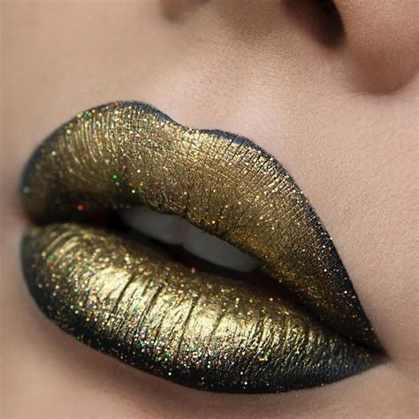 Black And Gold Ombre Lips With Holographic Glitter Lip Art Makeup Artistry Makeup Gold Lips