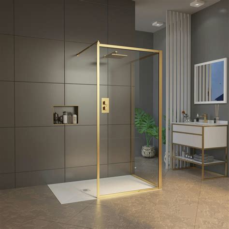 Luxor 2 Sided Walk In Shower Enclosure With Tray And Brushed Brass Frame