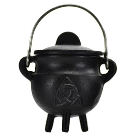 Trquetra Cast Iron Mini Cauldron With Lid 3 Inch Incense Triple Goddess