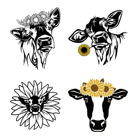 Cow With Sunflower Svg Files Masterbundles