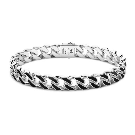 Zancan Silver Curb Chain Bracelet With Black Lacquer