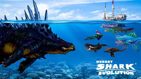 Hungry Shark Evotulion Big Sharkjira Godzilla Shark Walkthrough