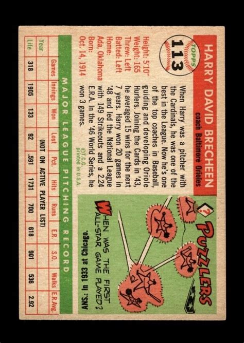 1955 Topps Set Break 113 Harry Brecheen EX EXMINT GMCARDS EBay