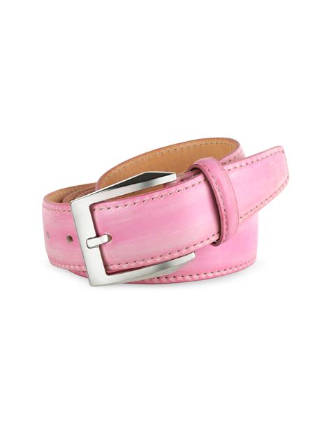 Pakerson Men's Pink Hand Painted Italian Leather Belt in Pink for Men | Lyst