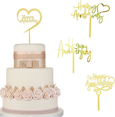 Jynice 4pcs Gold Happy Anniversary Cake Toppers Wedding