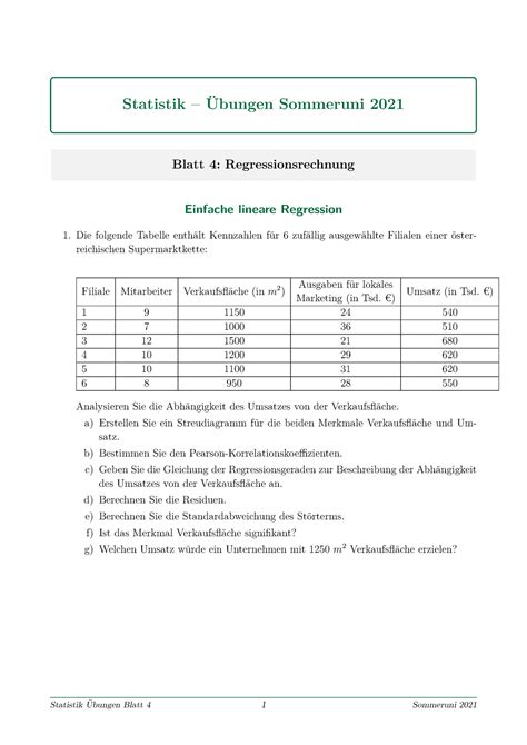 Statistik Blatt Sommeruni Statistik Ubungen Sommeruni