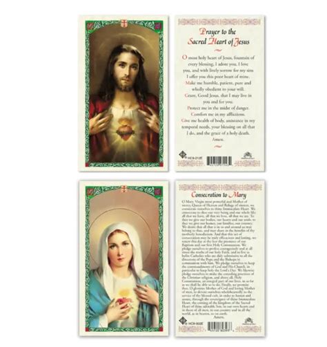 Laminated Sacred Heart Of Jesus Immaculate Heart Of Mary Prayer Cards