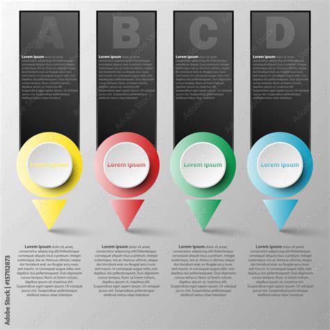 Vector infographics design template with four 3D colorful circle paper ...