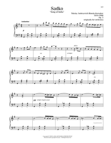 Nikolai Rimsky Korsakov Song Of India Sheet Music For Beginner Piano Abrid Download Pdf