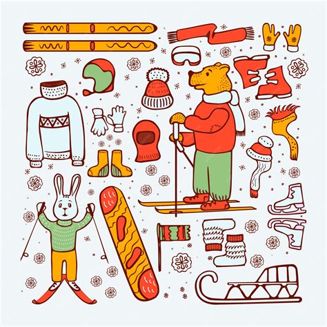 Premium Vector Ski And Winter Doodle Style