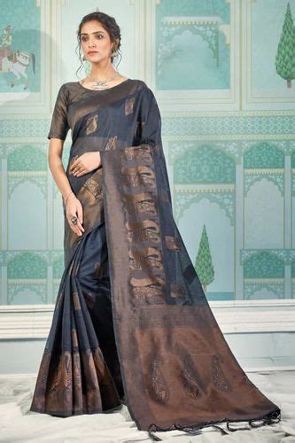 Admyrin Grey Cotton Woven Saree With Blouse Piece At Rs Silk