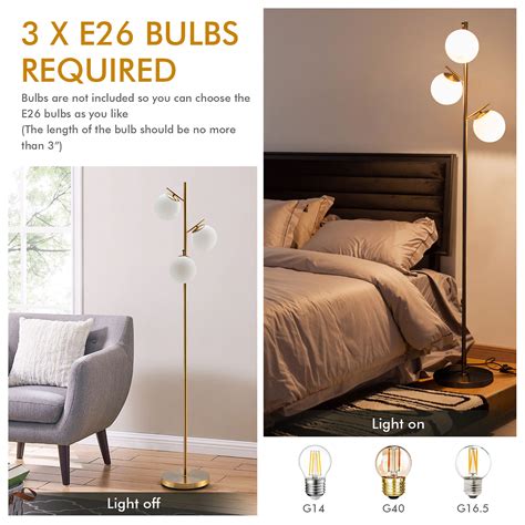 Costway Three Globe Standing Shade Floor Lamp For Modern Living Room Wfoot Switch