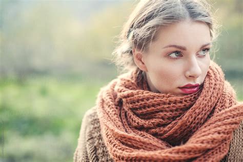 Beauty Portrait Of The Woman With Scarf In Nature By Stocksy Contributor Alexandra Bergam