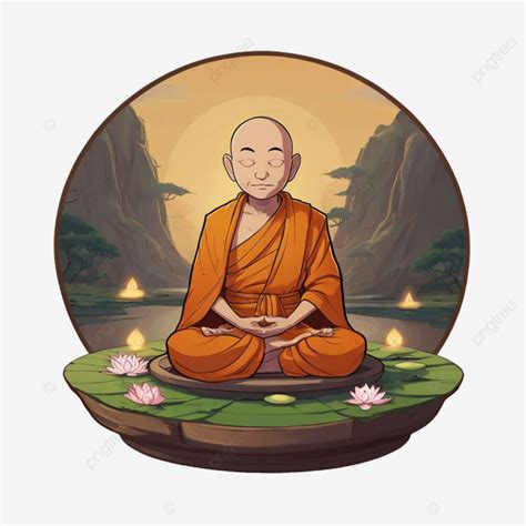 Cartoon Monks Meditating On Lotus Base 3d Clipart Buddhist Monk PNG