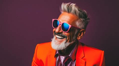 Premium Photo Old And Trendy Man Smiling Enthousiastic Studio Vivid