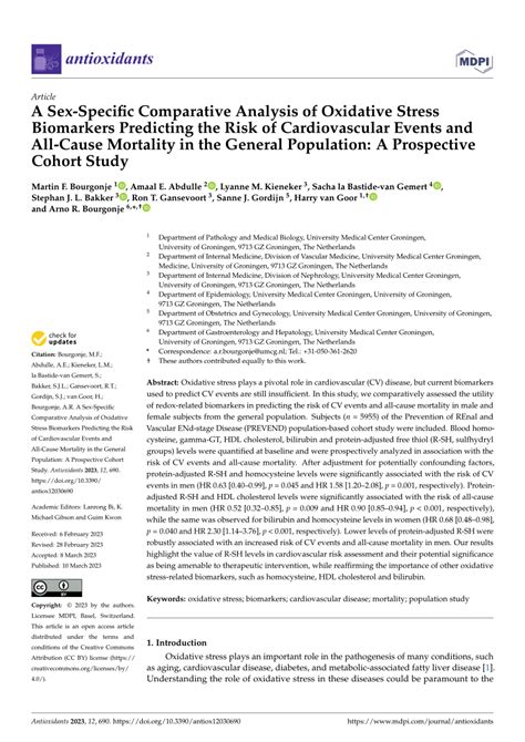 Pdf A Sex Specific Comparative Analysis Of Oxidative Stress