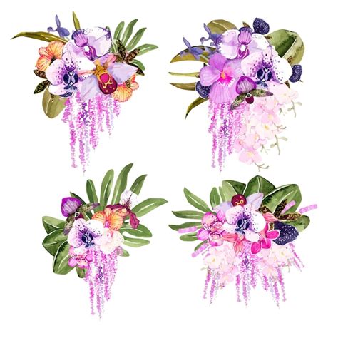 Premium Vector Watercolor Spring Bouquets Of Pink Flowers