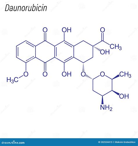 Fórmula Esquelética Vectorial De Daunorubicina Molécula Química Farmacológica Stock De