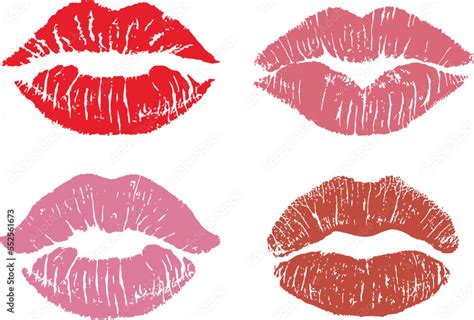 Lipstick Kiss Print Isolated Vector Set Red Vector Lips Set Different