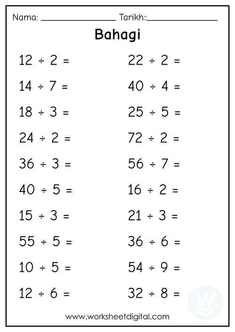 Latihan Bahagi Tahun Latihan Bahagi Matematik Kssr Tahun Gambaran