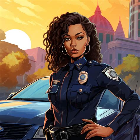 Premium Ai Image Cartoon Illustration Of A Woman Police Officer Standing In Front Of A Car