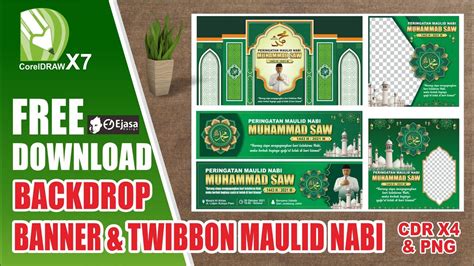 Graphic Design Banner Backdrop Dan Twibbon Peringatan Maulid Nabi Muhammad Saw Cdr X4 And Png